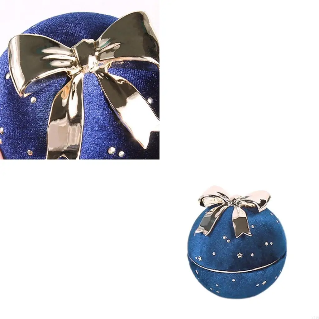 

Compact Rings Container with Bowknot Compact Rings Storage Box Elegant Sphere Shaped Rings Containier with Bowknot