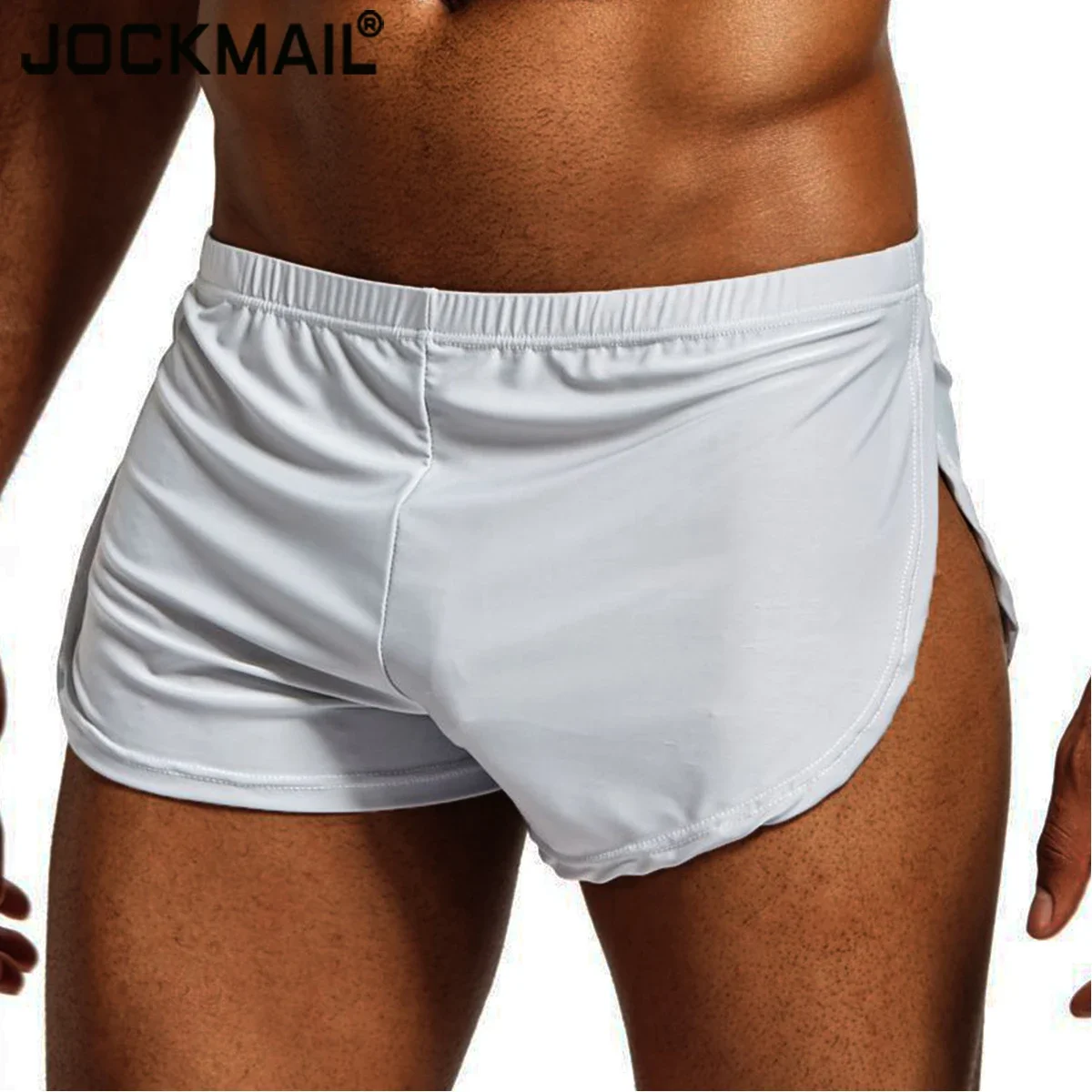 Bañador de LICRA de seda de hielo para hombre, ropa interior Sexy Gay, pantalones cortos, ropa de dormir para el hogar