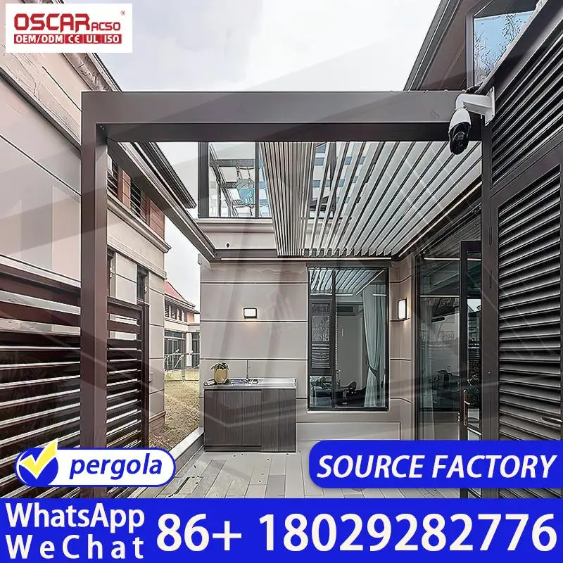 

Waterproof Motorized System for Building Deck Roof Canopy Bioclimatic Louvered Aluminum Pergola in Outdoor Patio Garden Balcony