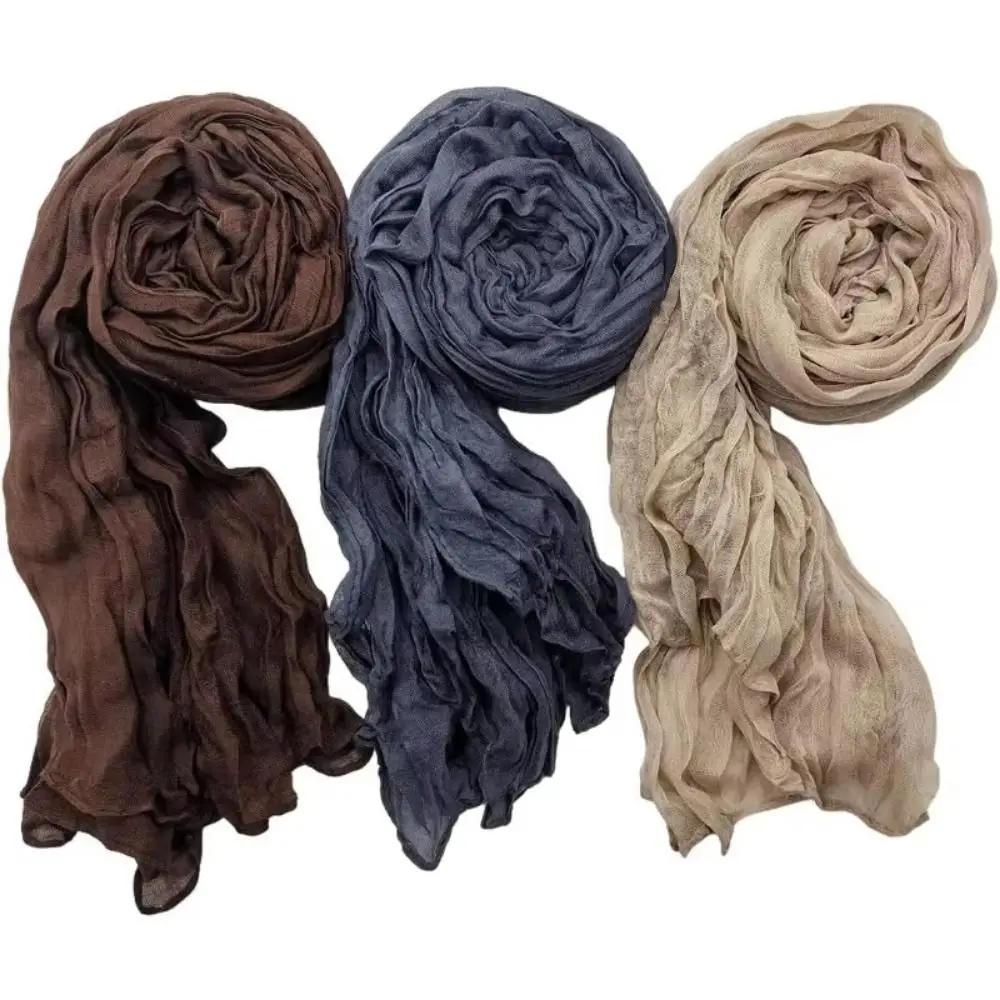 Bohemian Women's Long Pleated Shawl Warm Color-blocked Gradient Texture Scarf Windproof Gradient Color Long Hijab Scarf