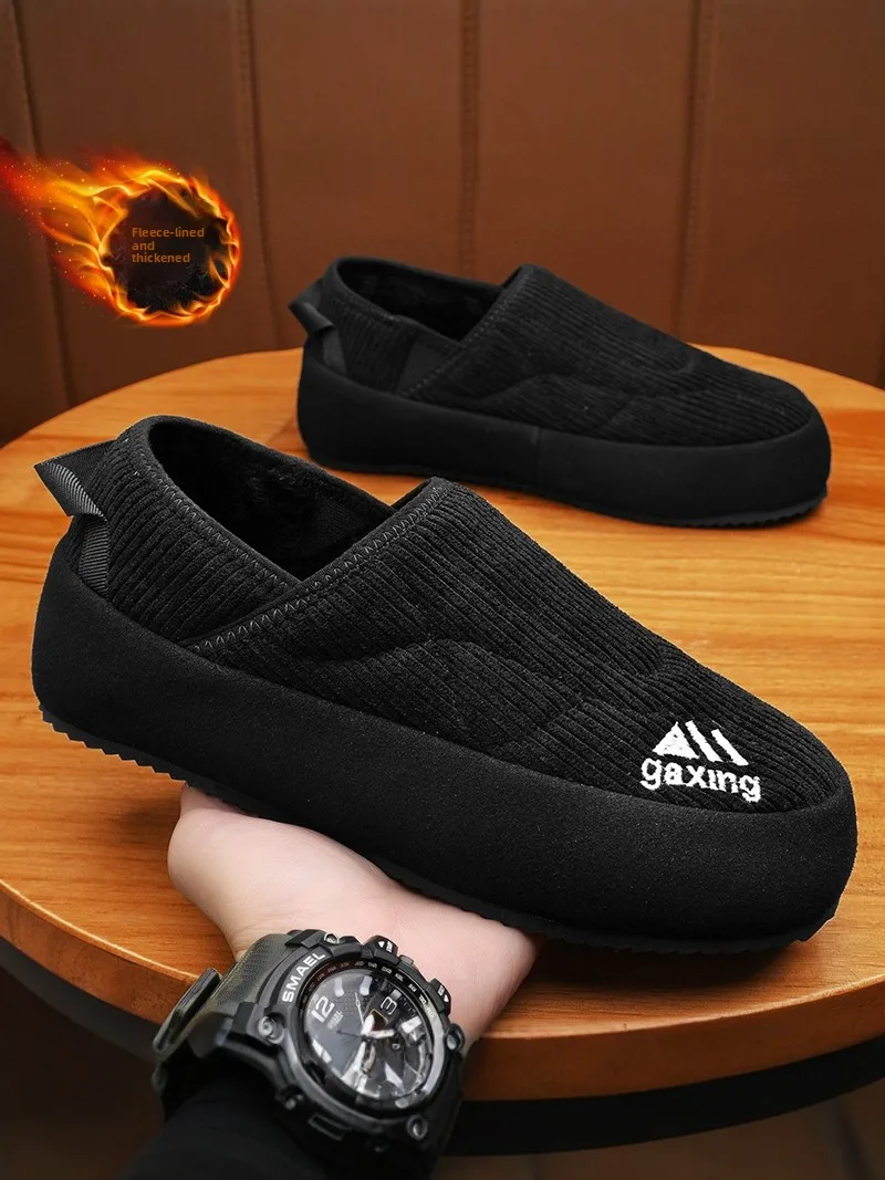 

Men's Cotton Slippers Winter Thickened Warm Indoor Home Anti-slip Rubber Sole Flat Heel Slip-On Shoes Breathable Casual Style