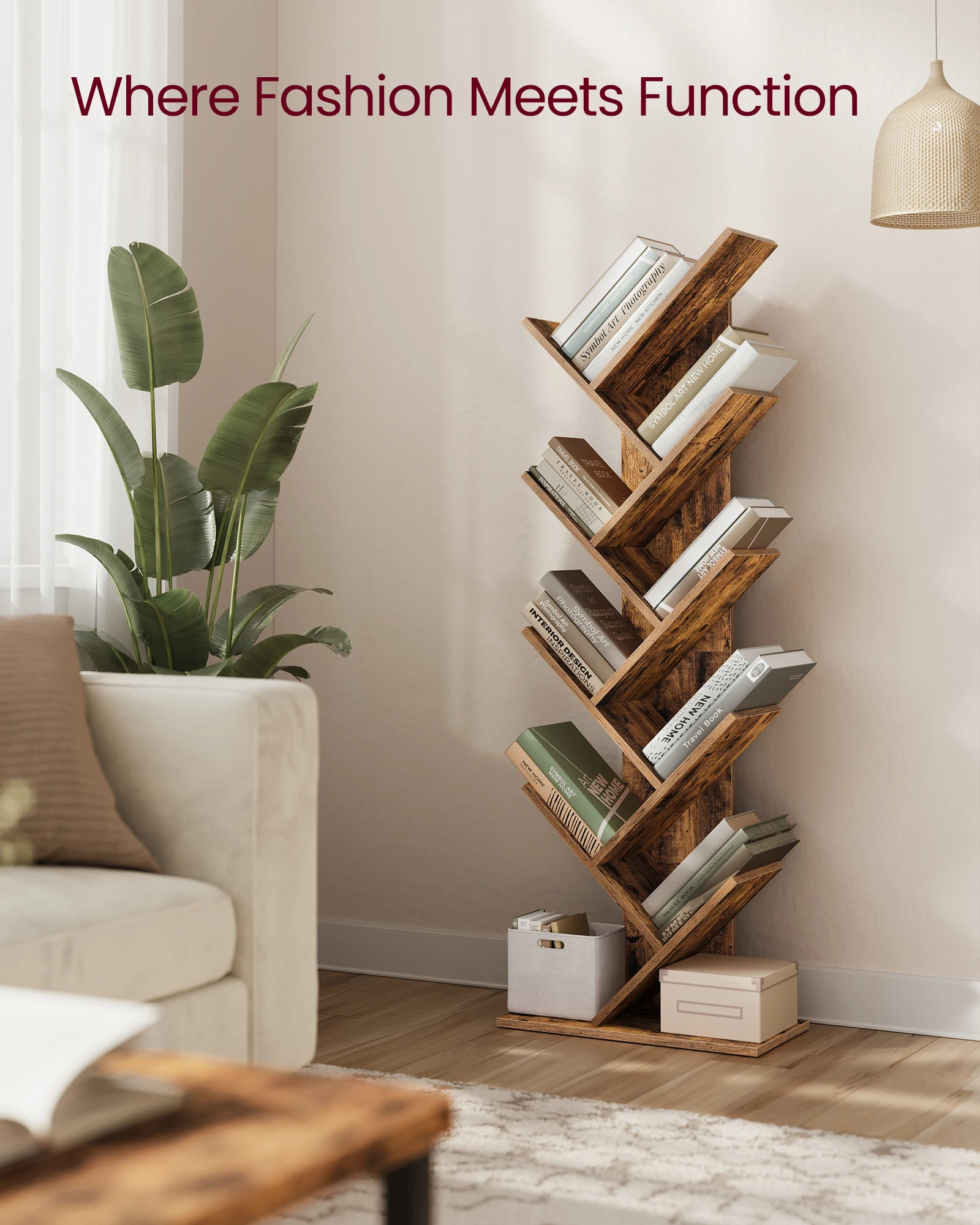 رف كتب VASAGLE Tree، خزانة كتب مكونة من 9 طبقات، رف كتب كبير، رف زاوية موفر للمساحة، شجرة كتب، أقراص مضغوطة، ألعاب #3