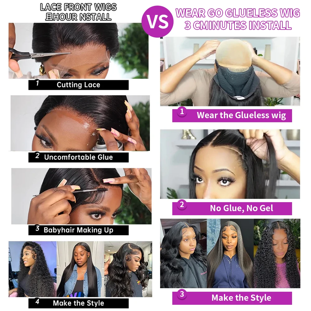 Glueless Perücke 7x5 für Schwarze Frauen 13x6 HD Lace Front Glatt 100% Echthaar 250% Dichte Pre-plucked Versand aus FR Lager – Detail 2