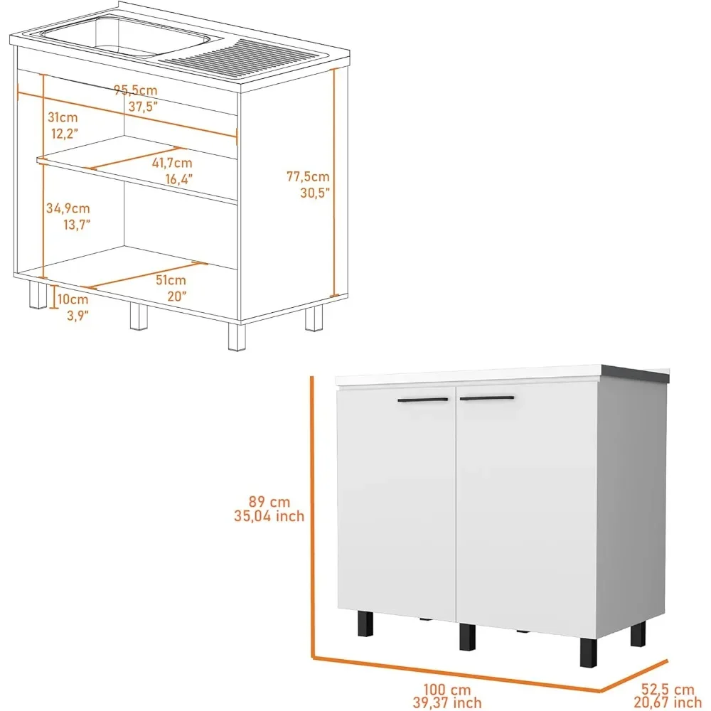 2-komorowa szafka pod zlew z półką |   Blat aluminiowy, stylowy i funkcjonalny do kuchni lub pralni