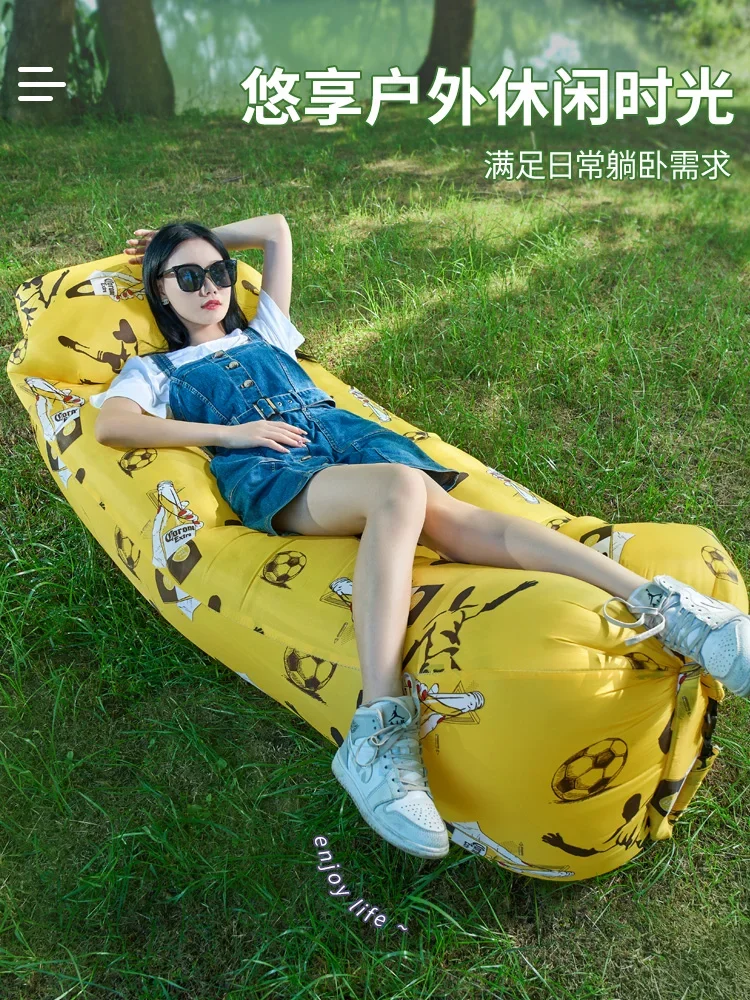 Outdoor Inflatable Sofa Lazy Air Bed Single Portable Air Cushion Mattress Camping Supplies Outside Foldable Couch Lounger