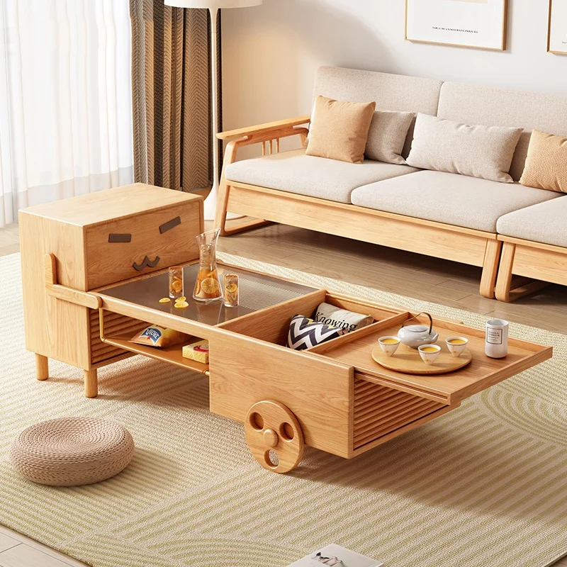 Factory Hot Sell Modern Design Solid Wood Original Wood Color Character Storage Cartoon Coffee Table