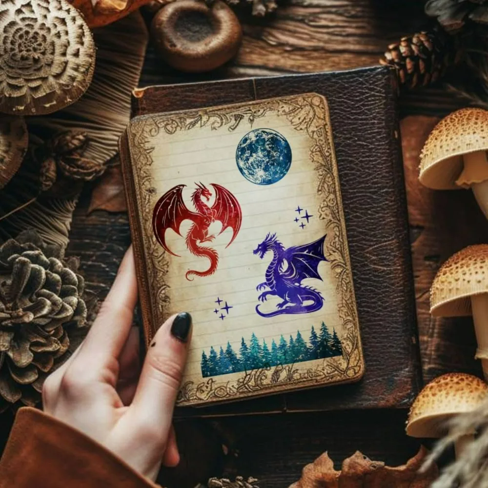 Fire Dragon Clear Stamp Lunar Phase Clear Rubber Stamps Forest Silicone Stamps for DIY Scrapbooking Photo Album Making Kit