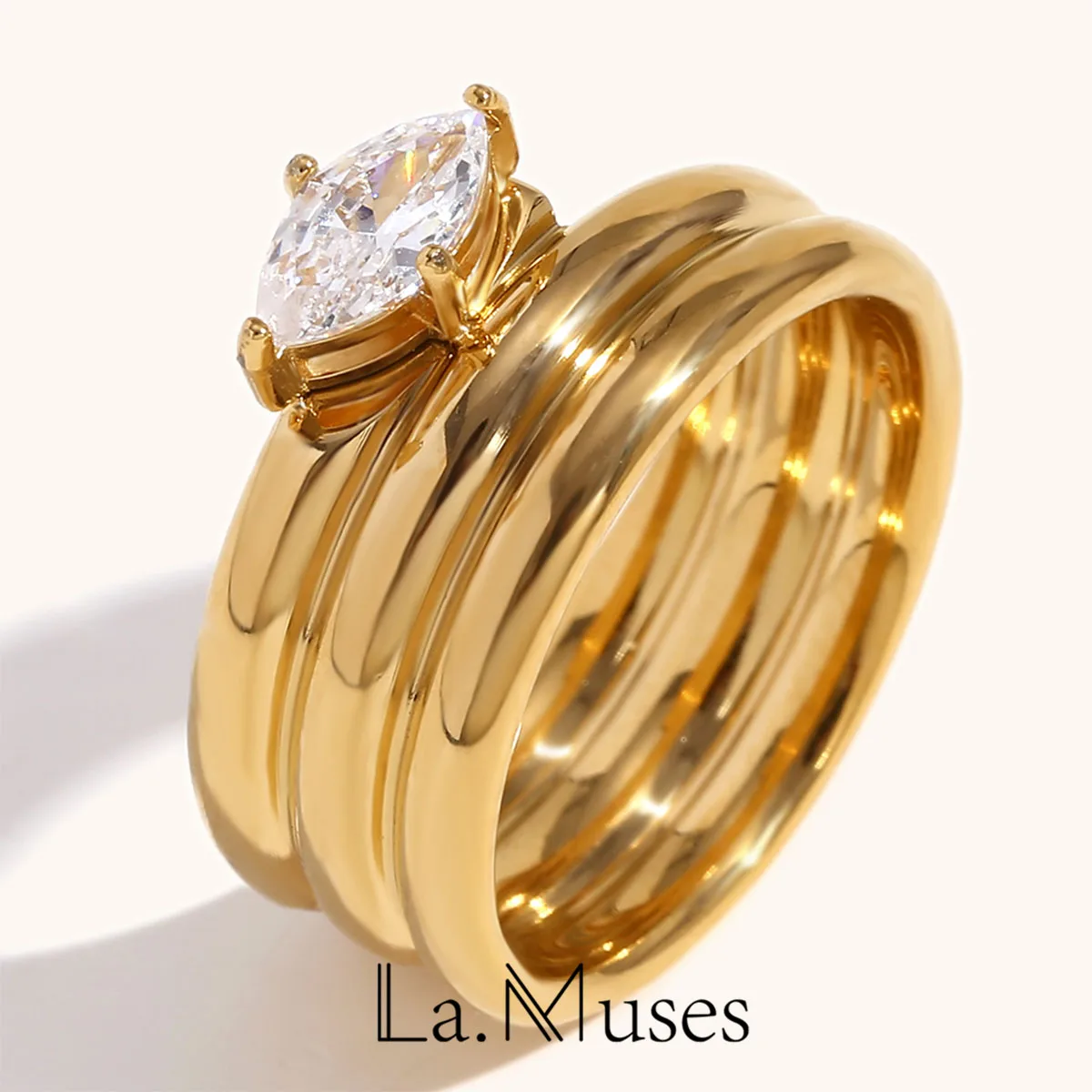 La.Muses multilayer Horse Eye Cubic zirconia Stainless steel Women's Ring New Design Waterproof Jewelry Accessories Gift