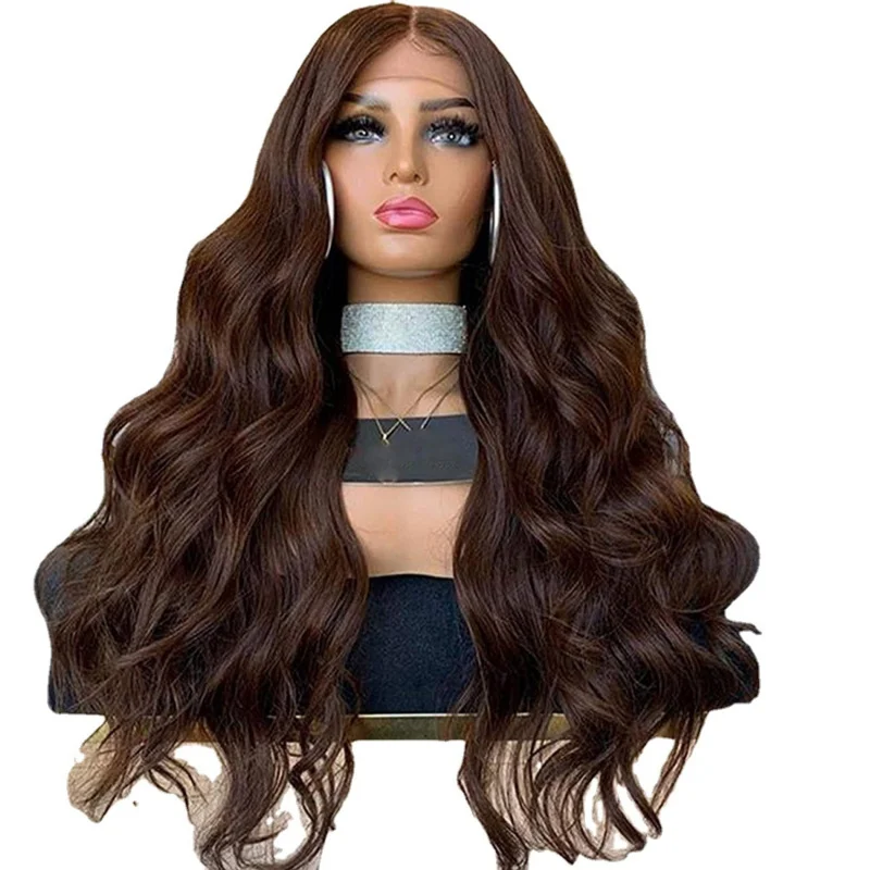 , middle-parted large wavy curly hair wig, fashionable front lace