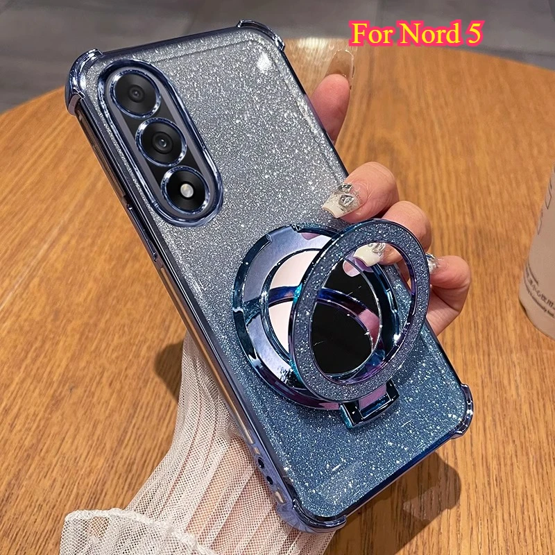 For Oneplus Nord 5 CE5 Plating Glitter Mirror Holder Silicone Shockproof Case for One Plus ACE 5 Ultra Magnetic Stand Back Cover