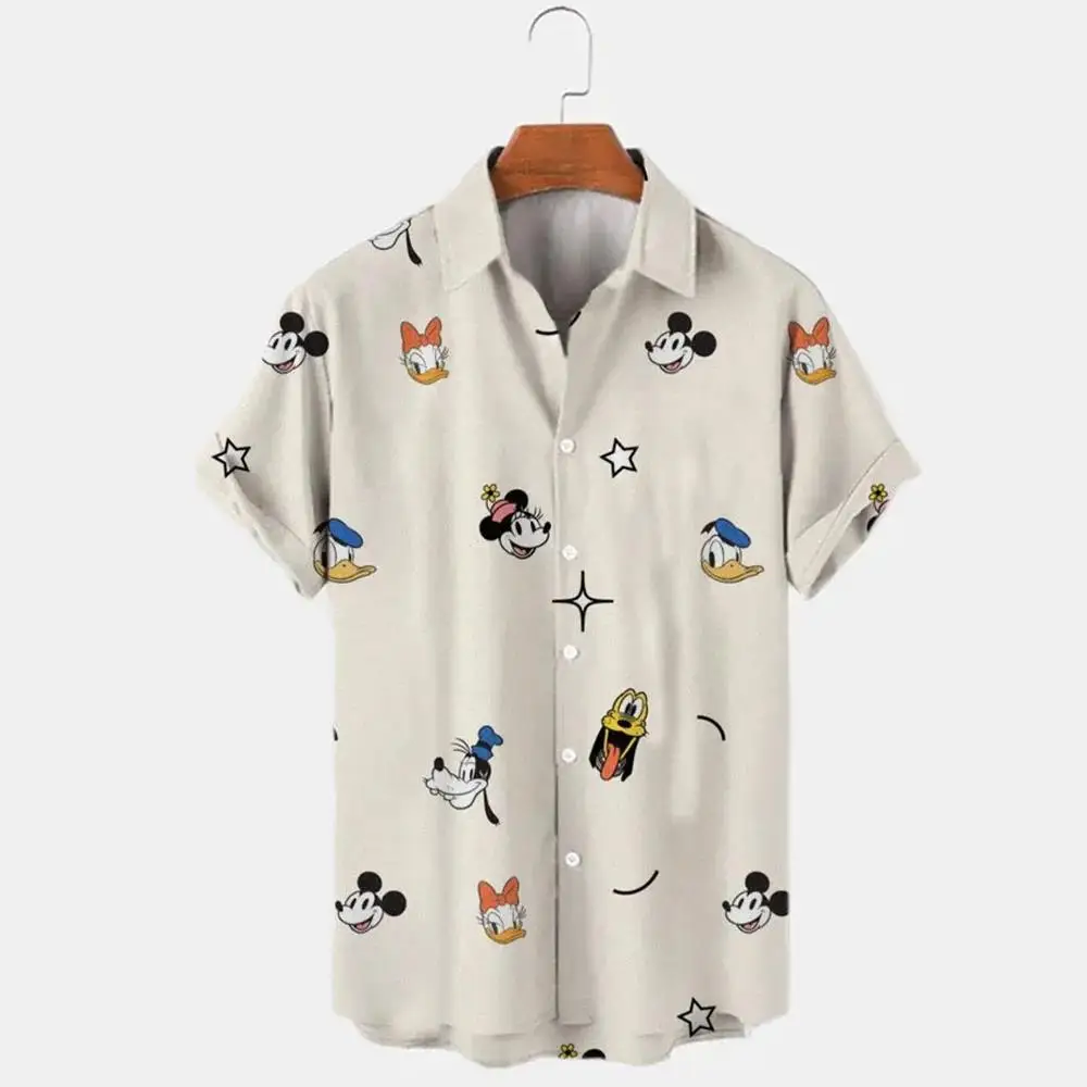 Miniso Disney Mickey Mouse Hawaiian Shirt 3D Printed Floral Temperament Men\'s Summer Fashion Street Trend Vintage Boutique