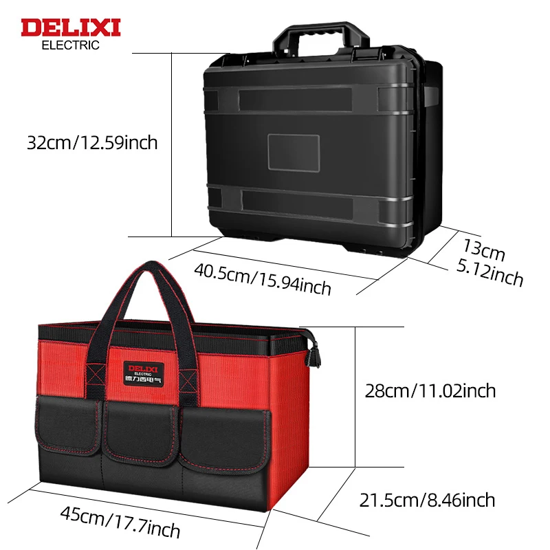 DELIXI ELECTRIC 16-inch Portable Toolbox with 17.7-inch Tool Bag 2-piece Set, with Shock-absorbing Sponge