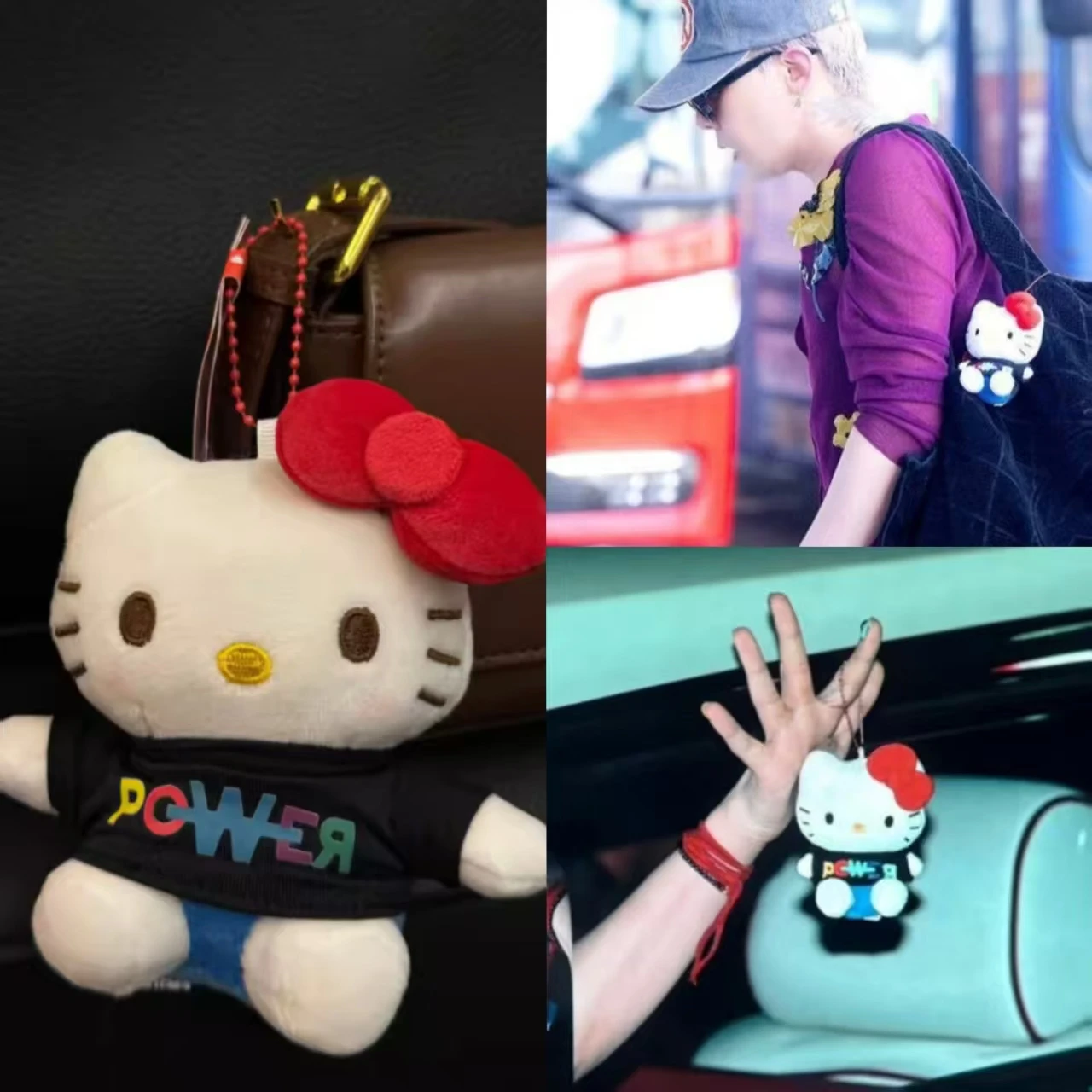 

Kpop Idol GD Same Style Hello Kitty Power Black T-shirt Series Cute Doll Keychain Backpack Pendant G-Dragon VIP Fans Gifts