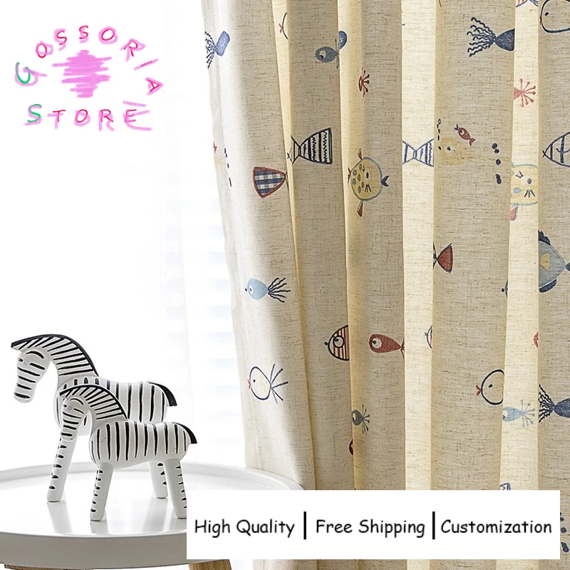 

Sample Custom Japanese Style Small Fresh Cotton Curtains for Children Bedroom Blackout Cartoon Window Short Cloth Drapes Decor