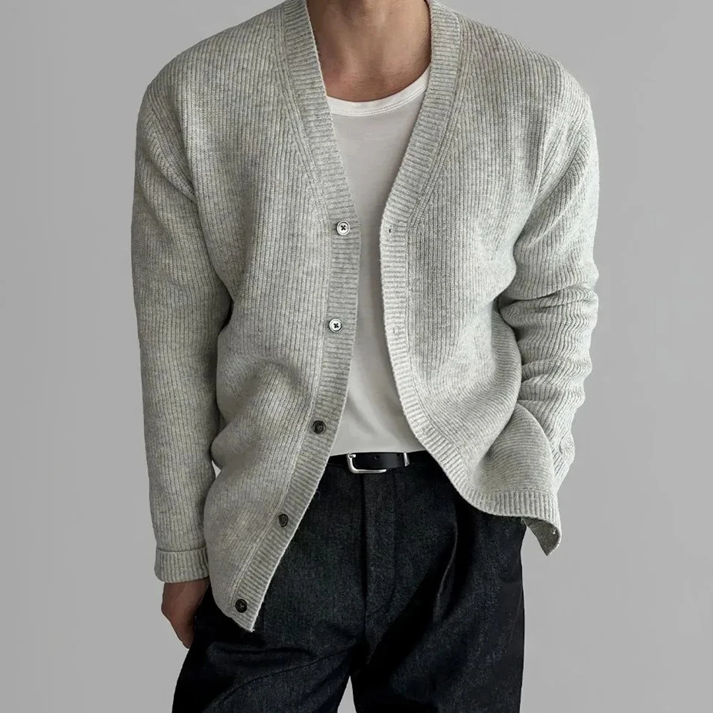 

Winter New Men's Solid Color Long-Sleeved Cardigan Sweater American Retro Fashion Trend Casual Simple Loose Niche Men's Top