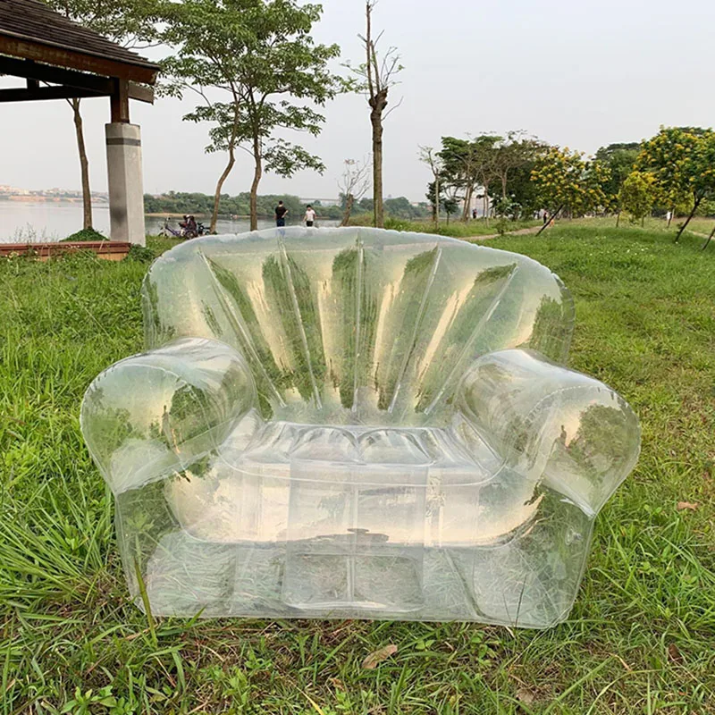 Sun Loungers PVC Transparent Inflatable Sofa Home Lounge Chair Outdoor Terrace Furniture Beach Camping Fan Shaped Lazy Armchair