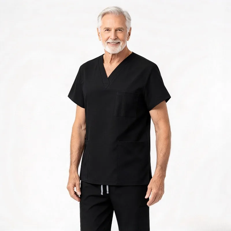 Enjelwang Two Piece Nursing Scrub Set Neutral Top and Pants Functional Work Clothes for Doctors Nurses Clinic Beauty SPA
