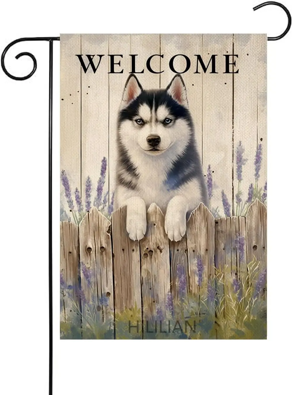 Husky Welcome Spring Garden Flag 12x18 Double Sided, Burlap Small Lavender Garden Yard House Flags Outside Outdoor Summer Porch