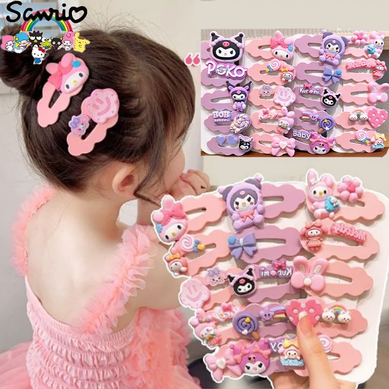 5PCS Sanrio Kuromi Hair Clip Melody Cartoon BB Hair Clip Hairs Accessories Headwear Bangs Clip Bow HairClips Gift Kids Headwear