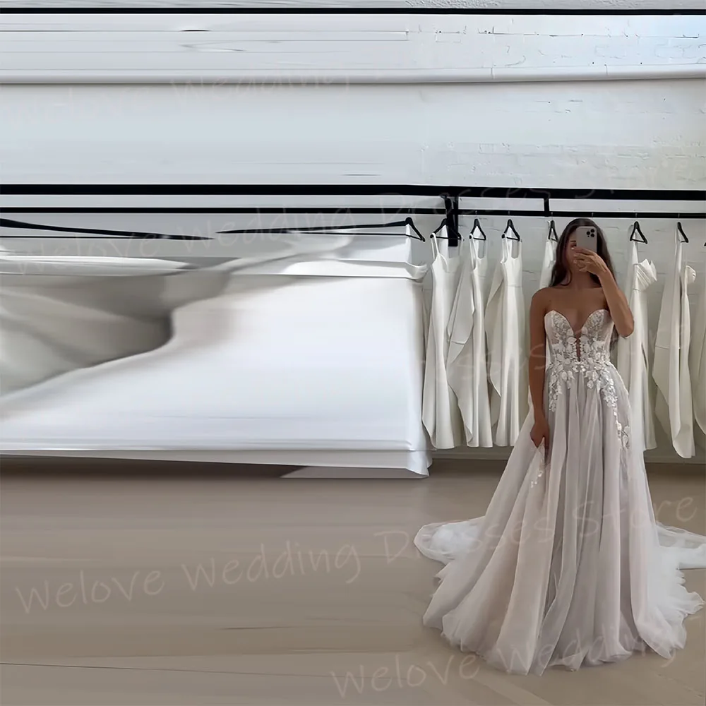 Vestidos De Novia elegantes De línea A para mujer, Vestidos De Novia personalizados con cuello en V sexys, sin mangas, sin espalda, Apliques De encaje, Vestidos De Novia