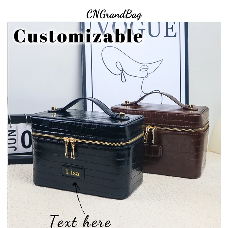 Customizable Name Crocodile Pattern Travel Toiletry Case Portable Hanging Makeup Organizer Dopp Kit Cosmetic Bag for Women