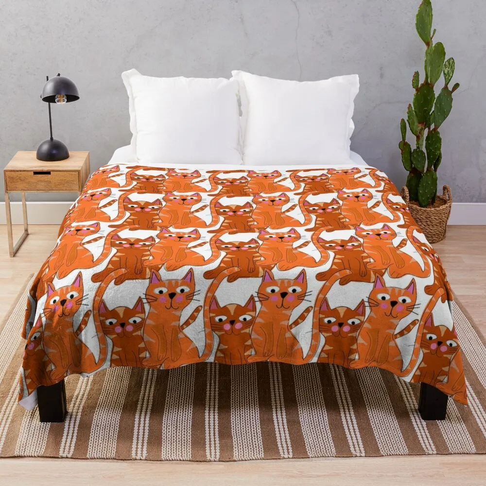 Hank and Larry, Orange Tabby Cats Illustration Pattern, White Background Throw Blanket Luxury Thicken Summer Blankets