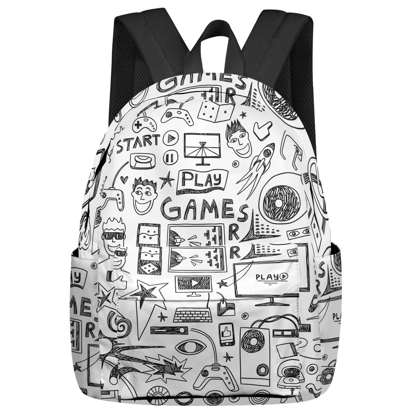 White Black Cartoon Game Computer Comics Backpack School Bags for Teenagers Students Laptop Bag Women's Casual Travel Backpack