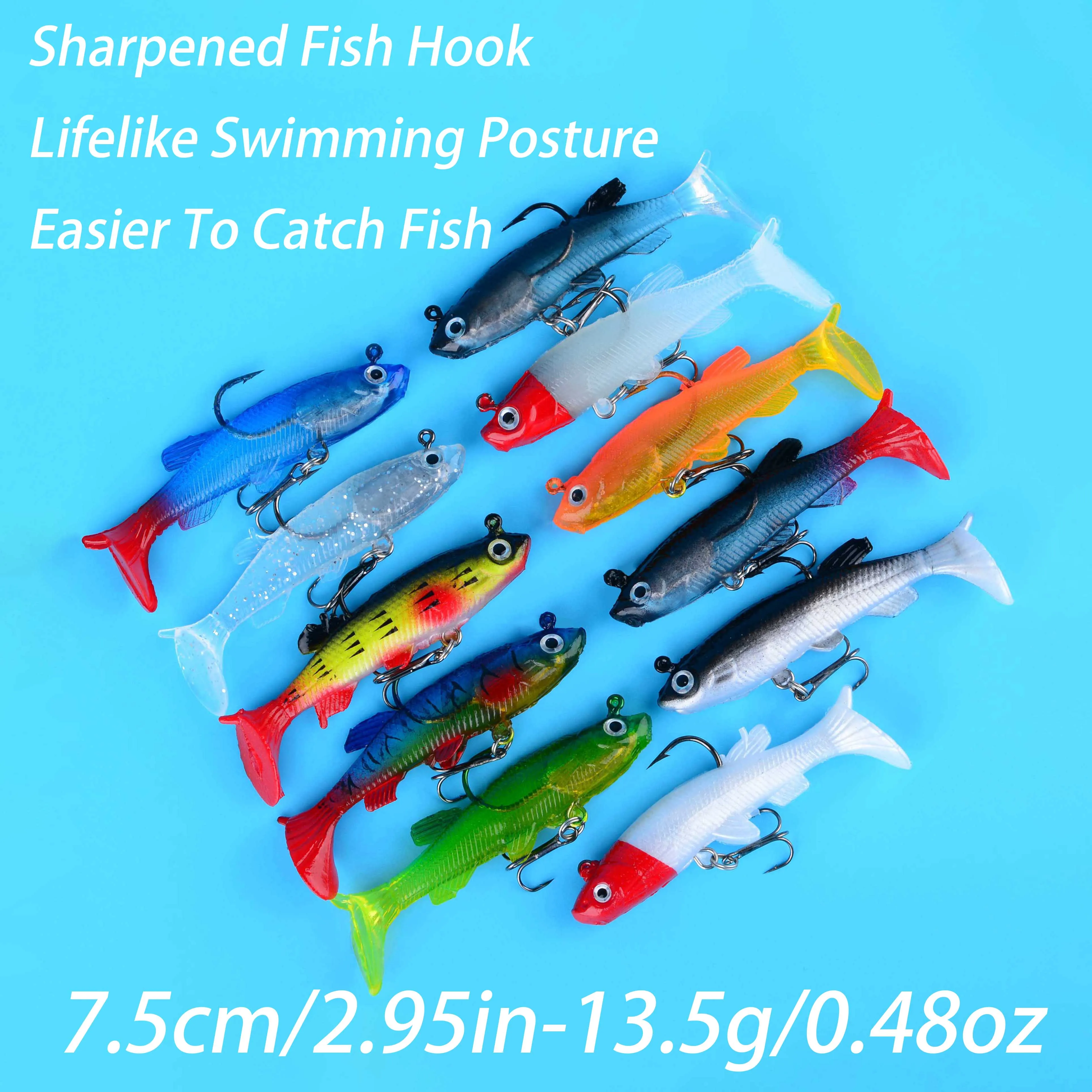 طقم طُعم صيد ناعم مكون من 11 قطعة مع خطاف ثلاثي مثالي لصيد الأسماك في المياه المالحة والمياه العذبة #2