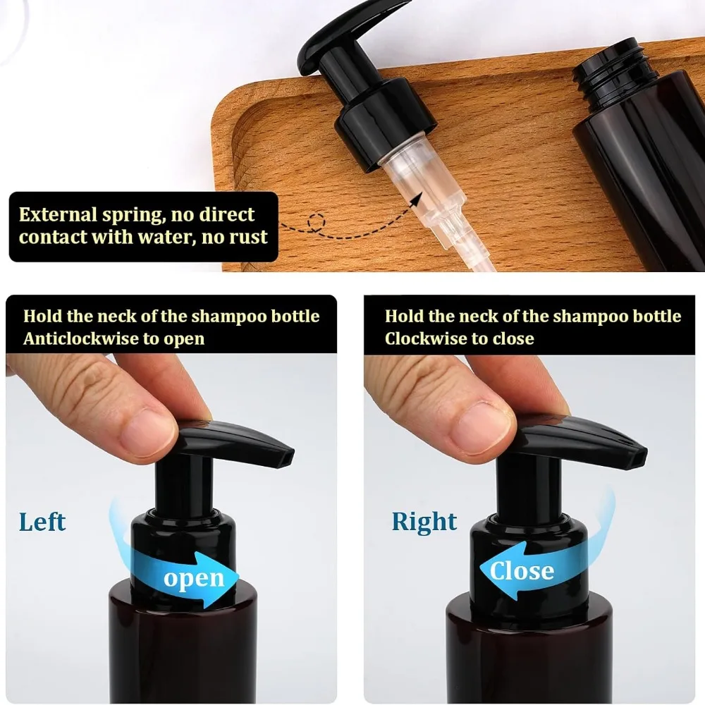 20 Stück Reiseflaschen aus Kunststoff mit Pumpverschluss, nachfüllbare Shampoo- und Conditioner-Fläschchen, leere tragbare Kosmetikbehälter für Lotionen – Detail 5