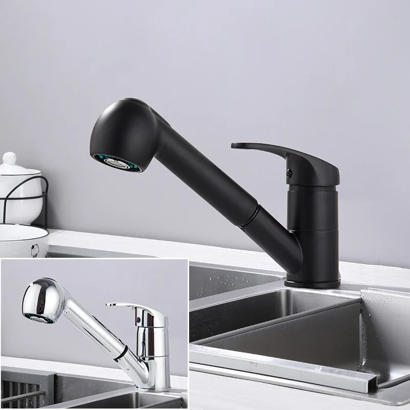 Pull Out Kitchen Sink Faucet with 2 Water Flow Modes Stream Sprayer Head 360 Degrees Telescopic Faucet Hot and Cold Mixer Tap