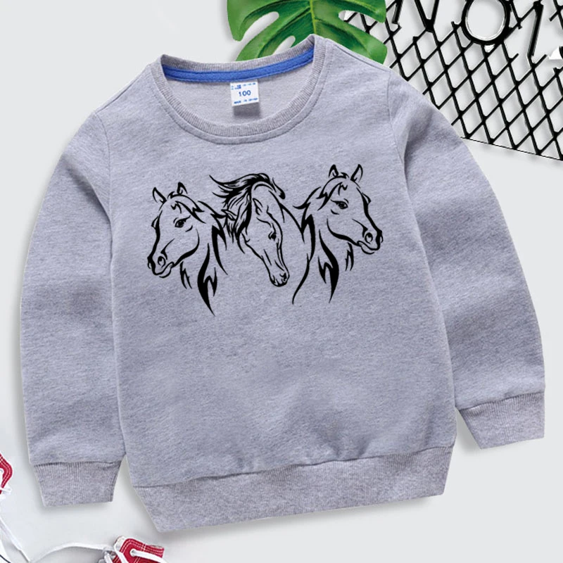 Children\'s Hoodie Wild Horse Clothing Boys and Girls Long Sleeve Tops O-neck Pullovers Fashion Harajuku Horse Kids Sweatshirt