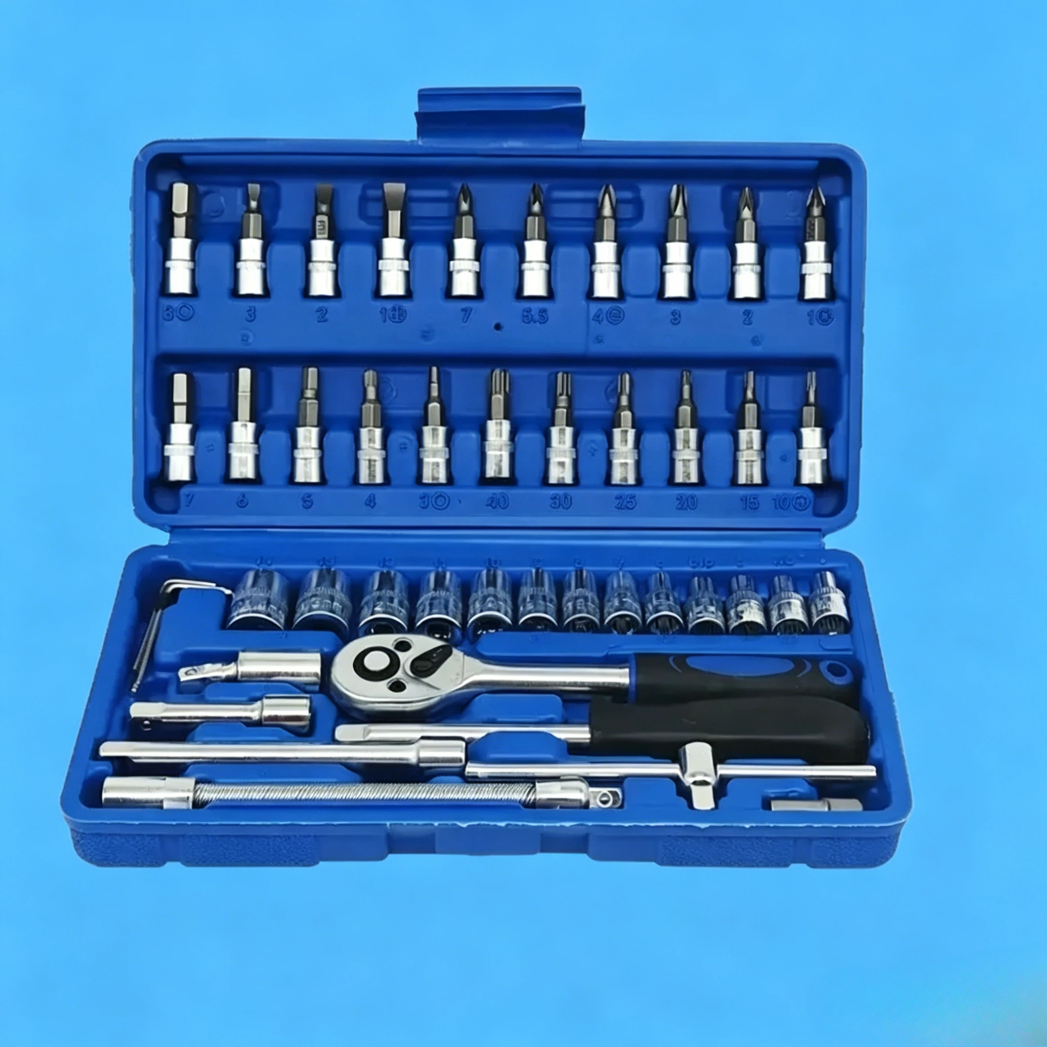 

2026 New 46 Piece Socket Wrench Set Professional Automotive Tool Set with Quick Release Socket Wrench Function
