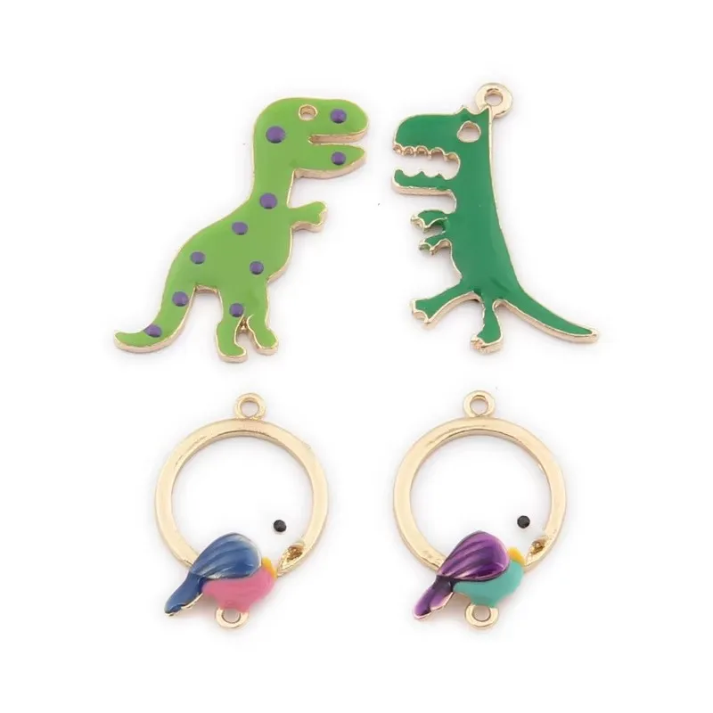 10pcs Mobile Phone Case Diy Accessories Bracelet Small Enamel Bird Dinosaur Charms Hanging Parrot Dropping Oil Pendant Jewelry