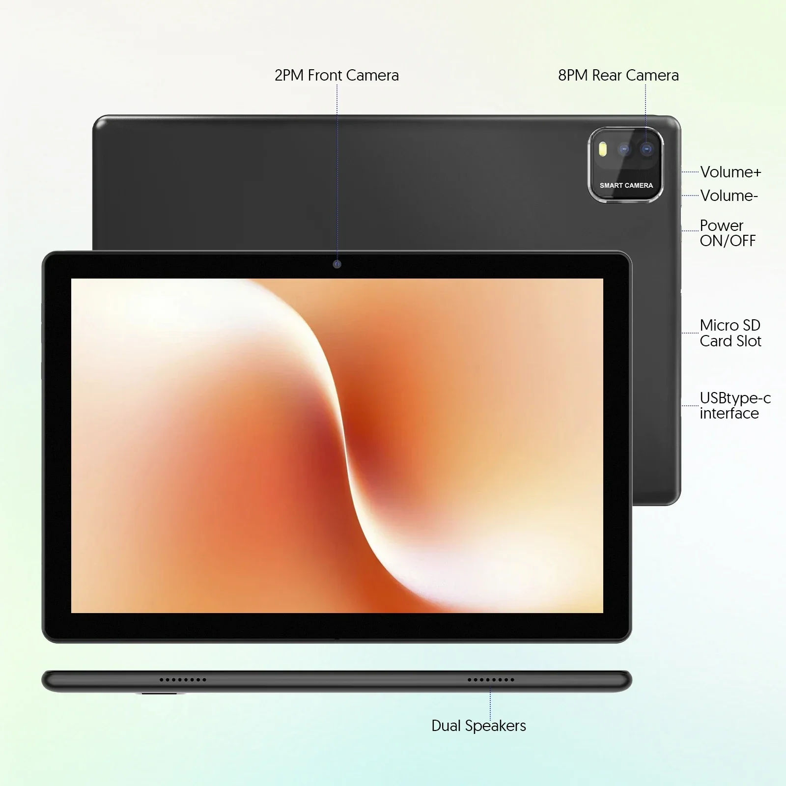 新しい Android 10.1 インチ タブレット、Google Play をサポート、クアッドコア プロセッサー、12GB (3+9) RAM、64GB ROM、Bluetooth、6000mAh バッテリー