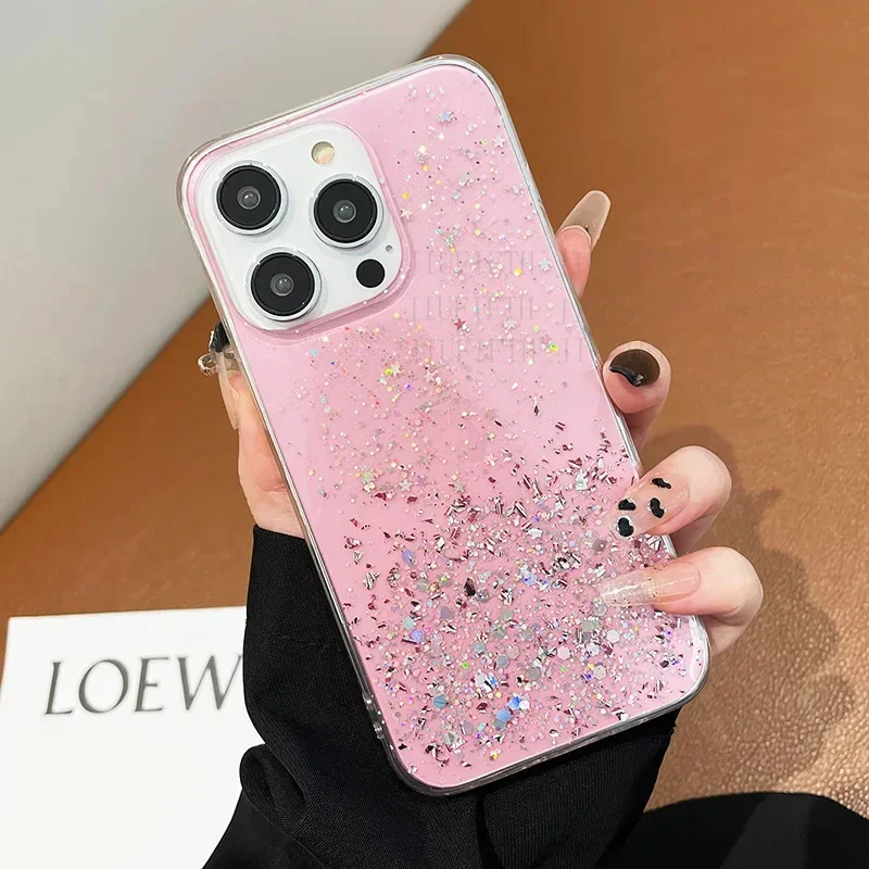 Luxury Bling glitter transparent case for iPhone 16 pro max 16Pro 15 14 13 12 11 XR Xs x 8 7 plus pls + shockproof cases cover