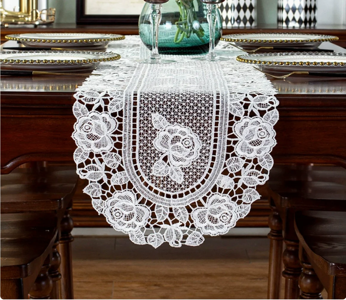 Japanese and Korean style lace tablecloths, table mats, place mats, tea sets, hollow-out TV cabinet covers