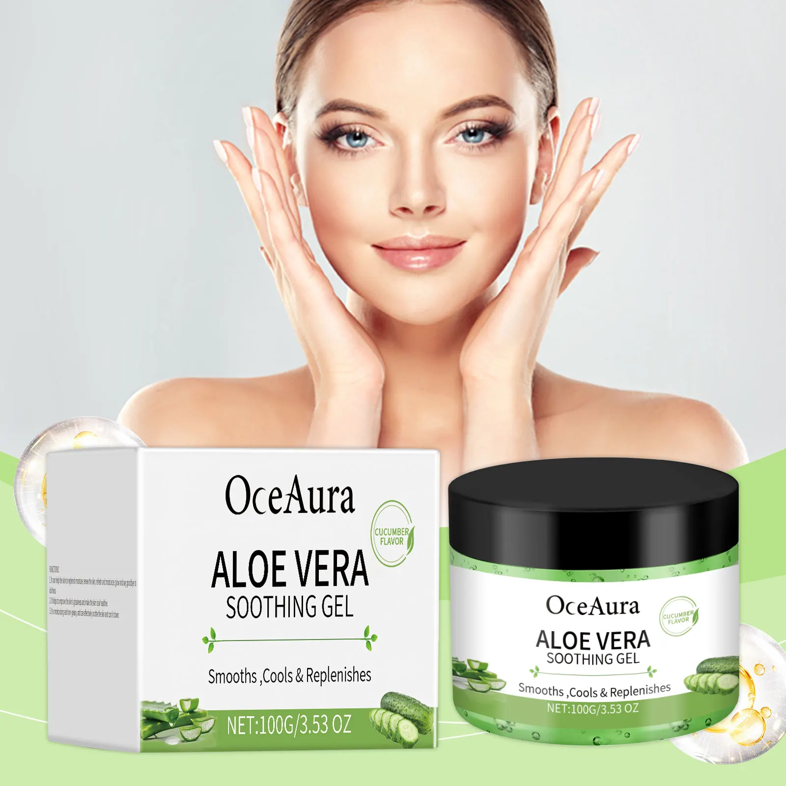 OceAura  Aloe Vera Cucumber Gel Moisturizing And Cooling Body Care Moisturizing And Refreshing Skin Aloe Vera Gel 3pcs