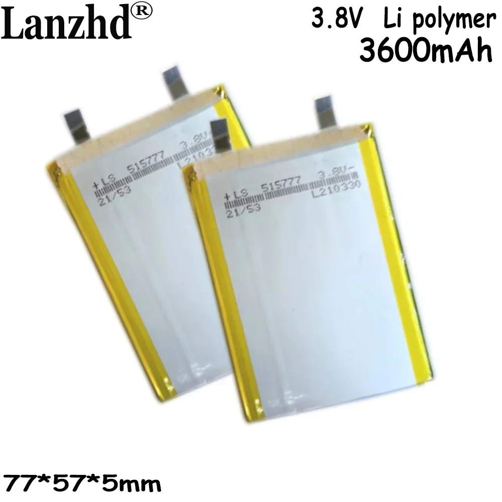 Li Polymer Lithium Battery, célula de alta tensão para celular, núcleo de carregamento rápido elétrico embutido, 3.8V, 3600mAh, 515777