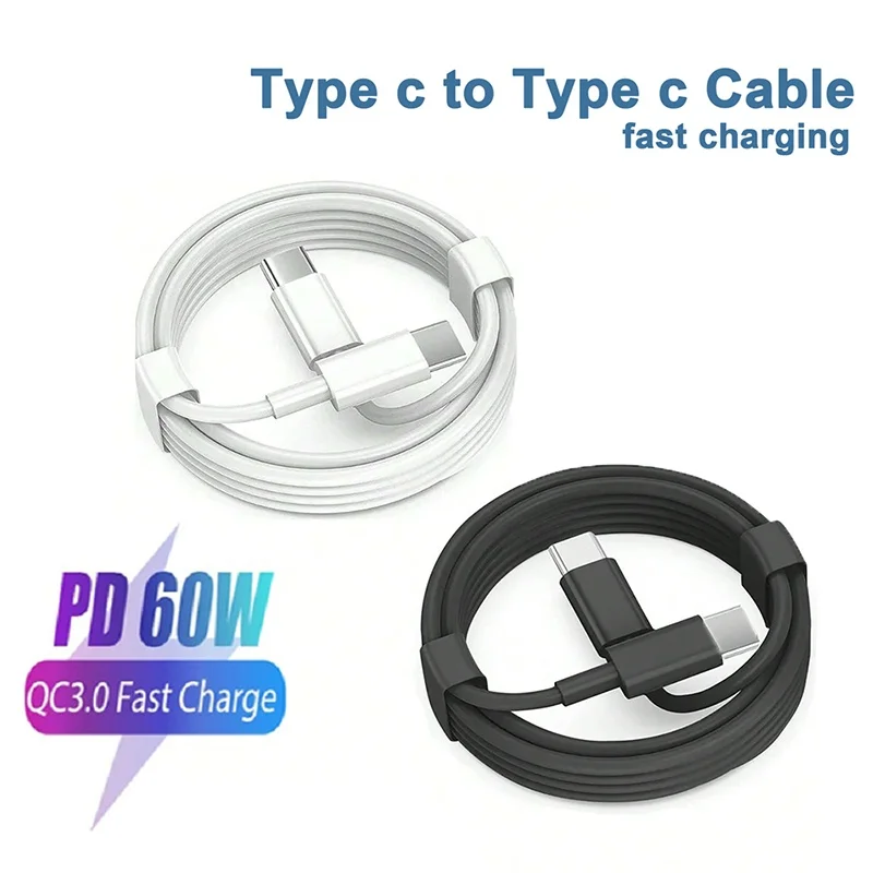PD 60W USB C to USB Type C Cable Fast Charge Data Cable For iPhone 16 15 Series Samsung Huawei Data Line Black White 1m 1.5m 2m