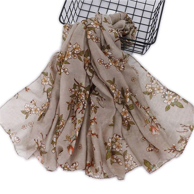 Autumn Winter New Voile Warm Scarf for Women Girl Cute Floral Print Scarves Soft Cotton Pashmina Shawl Foulard Wrap Shawls