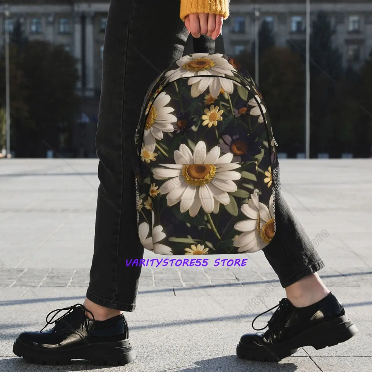 Daisy Flower Pattern Realistic Backpack Student BookBag Kids School Bag Laptop Shoulder Bags for Boys Girls