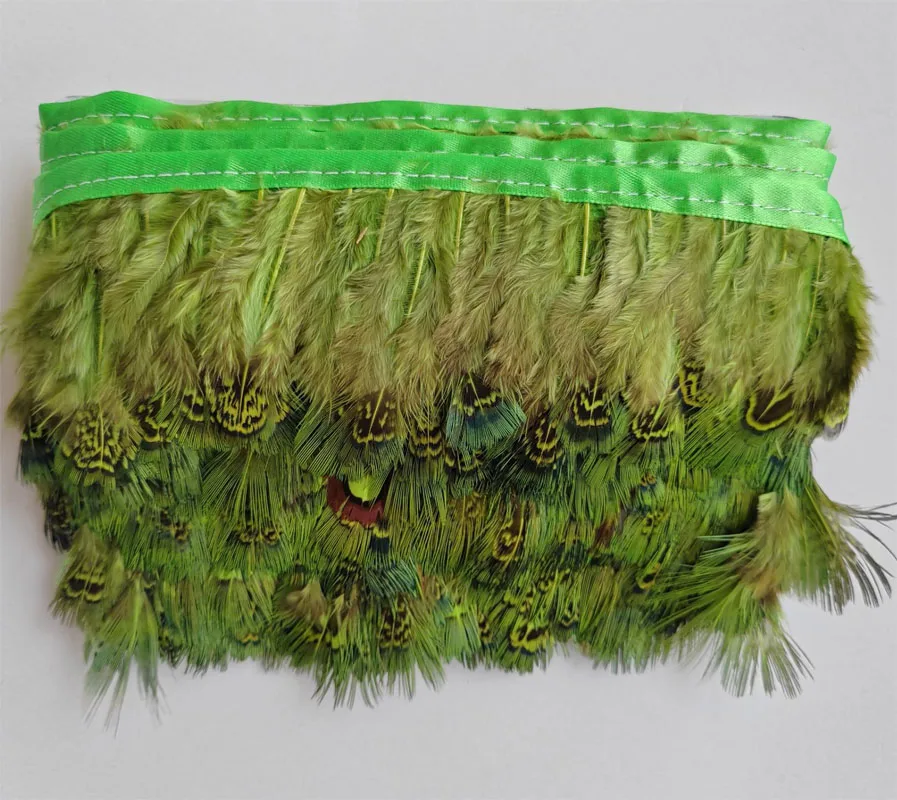 10Yards/lot! 5-6cm height Ringneck Pheasant Plumage Feather  Fringe dyed green colour,feather Trimming For Crafting