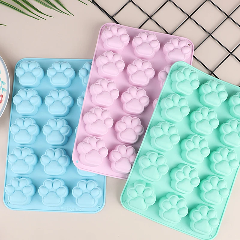 15 Holes Cat Dog Footprint Silicone Mold DIY Cake Molds Cookie Fondant Dog Cat Paw Pet Candy Cookie Jelly Ice Cube Mould