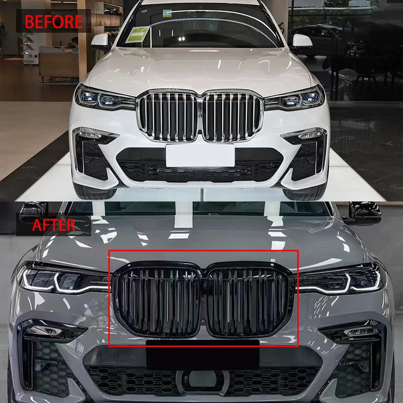 Glossy Black Radiator Grilles For 2020-2022 BMW X7 G07 Racing Grilles Bumpers Body Kit Hood Gloss Black Car Accessories