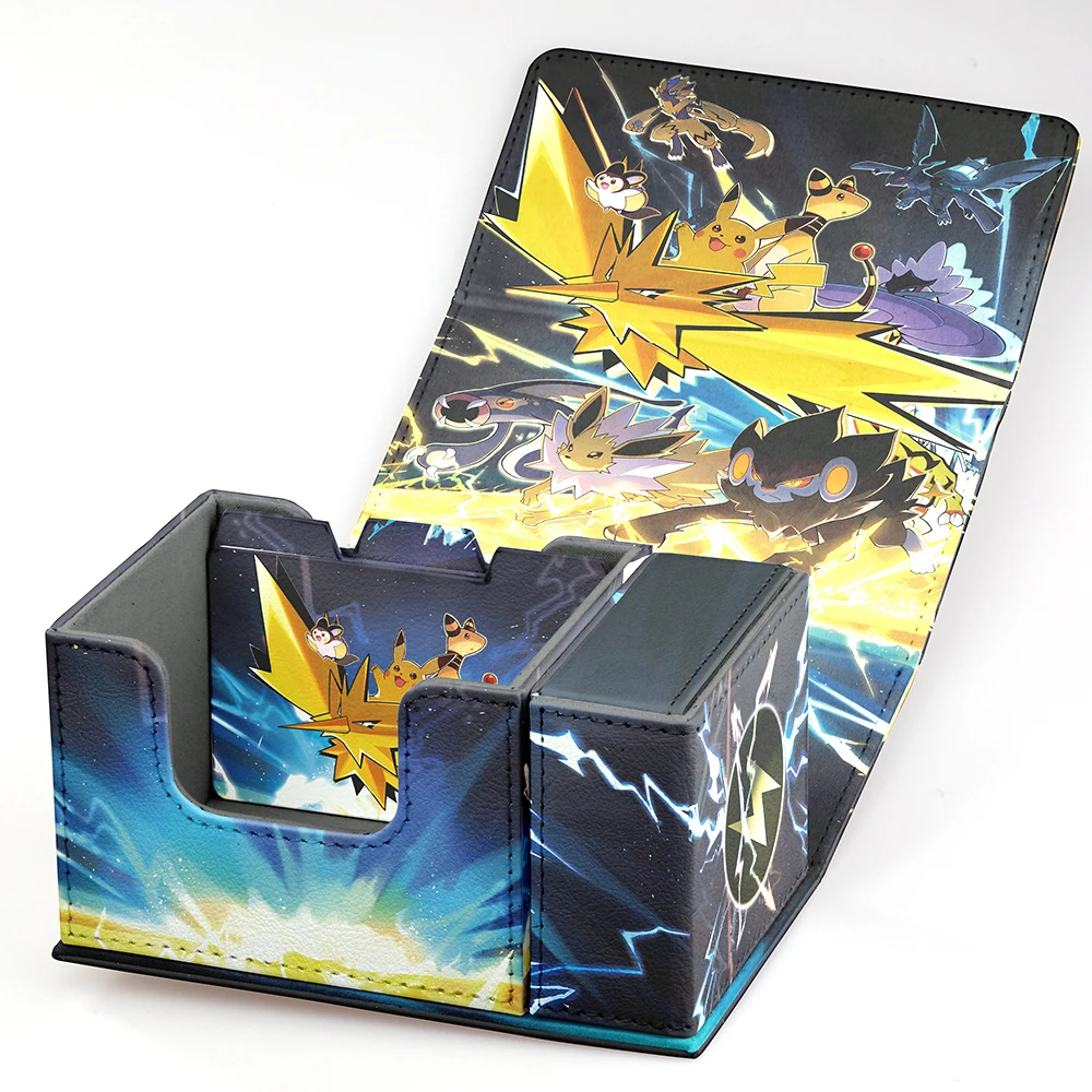 Gacha Durable Card Deck Box Horizontal Box With Dice Tray 100+Card Storage Box Fits For TCG PTCG Leather Magnet Collectible Card