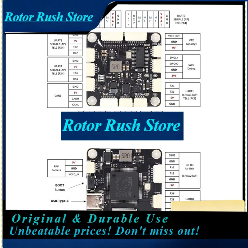 RoRuSLA-H743 FC&ESC Stack Micoair743 Dual IMU Flight Controller Bluejay_48K 60A 4In1 ESC Supports PX4 Firmware
