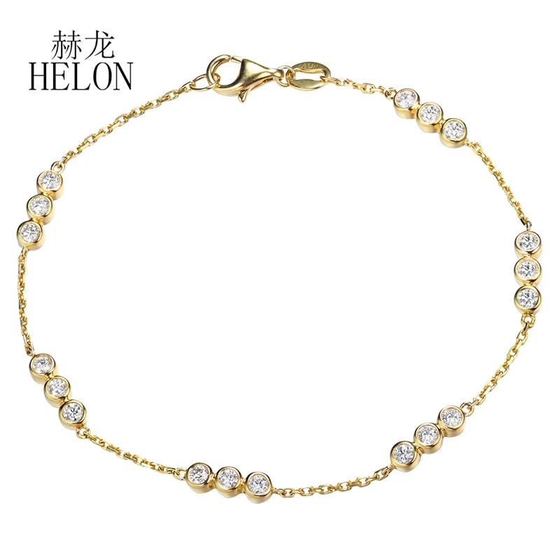 HELON Solid 18K AU750 Yellow Gold SI/H 0.6ct Natural Diamonds Bracelet Women Anniversary Chain Bracelet Trendy Fine Jewelry