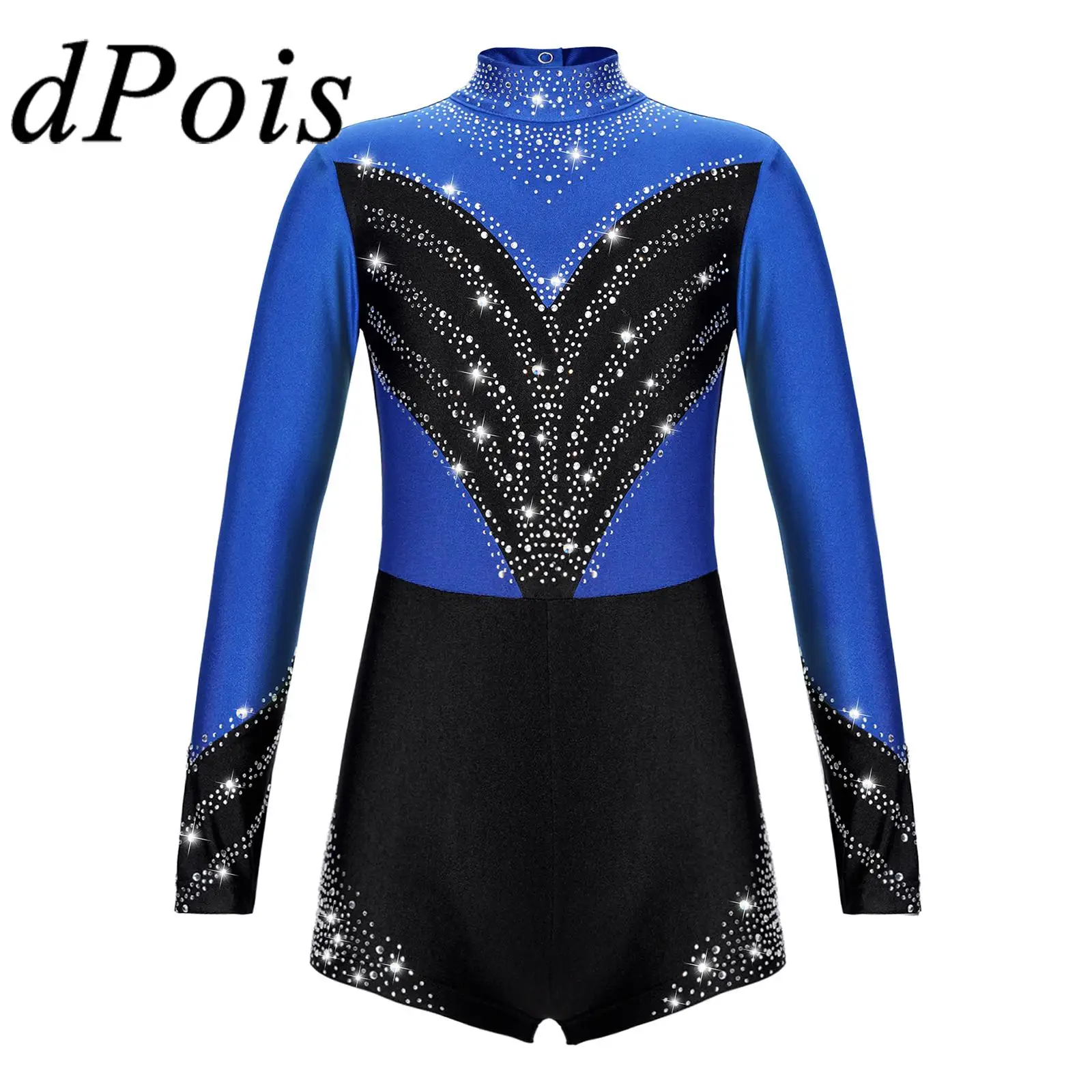 

Kids Gymnastics Bodysuit for Girls Long Sleeve Ballet Dance Leotard Shiny Figure Skating Jumpsuit Children Performance Costume