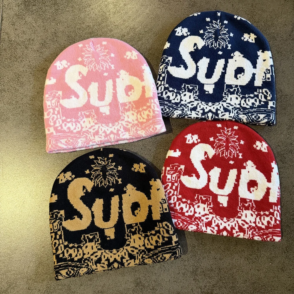 Retro American Style Graffiti Pattern Casual Hat 100%Cotton Winter Skullcap Stretchable Knitting Beanie Men Women