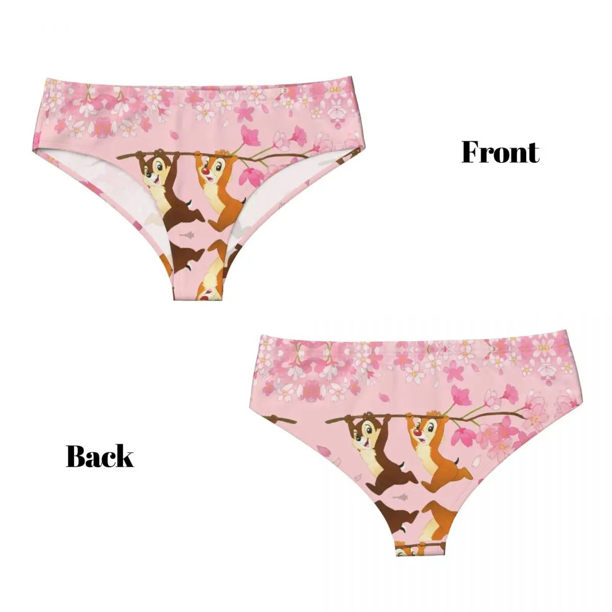 Custom Women's Chip N Dale With Flowery Backdrop Brief Panties Female Soft Underwear Underpants